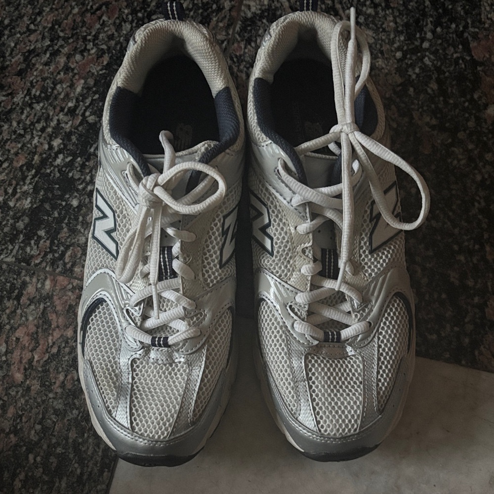 New Balance Silver and White Athletic Shoes